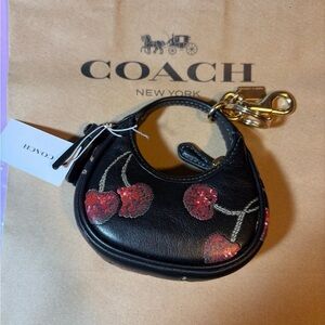 Coach Black Mini Bag charm with Cherry Accents
